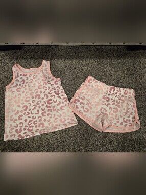 Cat & Jack Pink and White Leopard Print Pajama Tank Top & Shorts Set